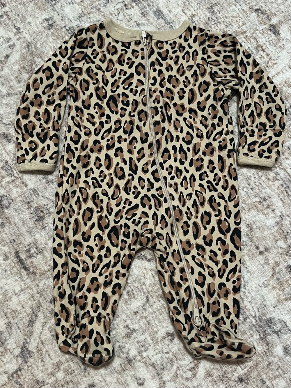Leopard Print Beige Baby One-Piece Zip Footed Sleeper
